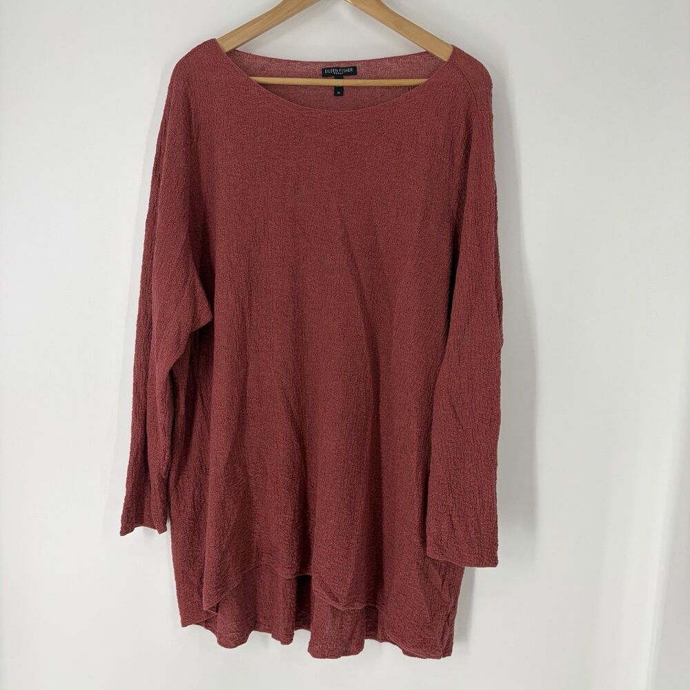 Eileen Fisher Sweater 3X Womens Rose Linen Boat Neck Pullover Coastal Minimalist